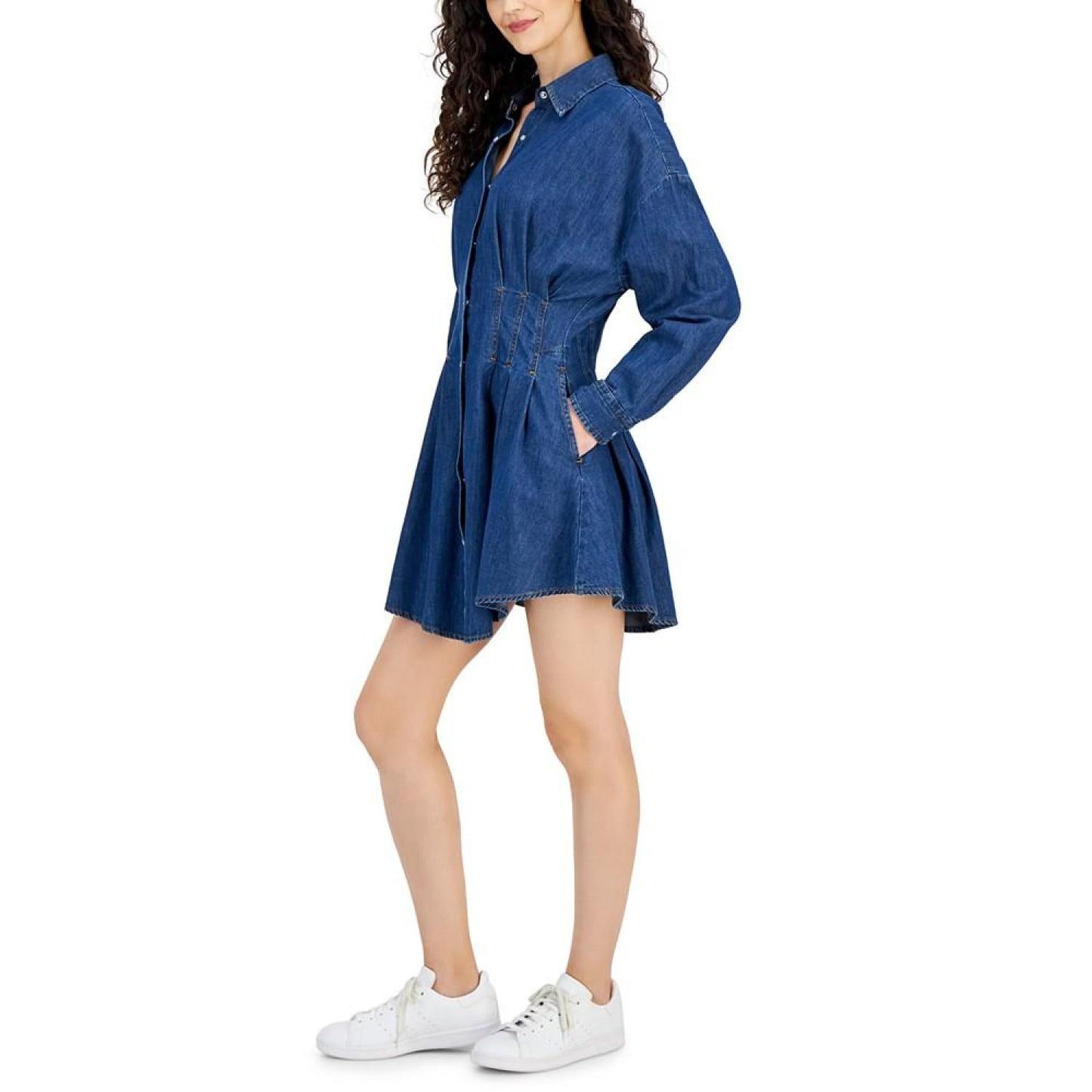 Women's Pleated-Waist Denim Shirtdress