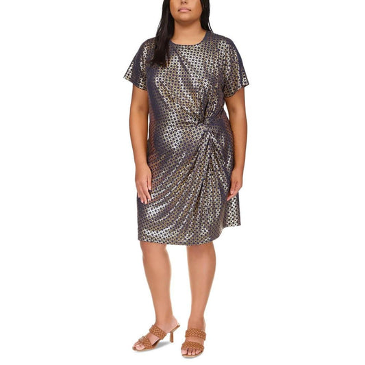 Plus Size Foil-Print Short-Sleeve Dress