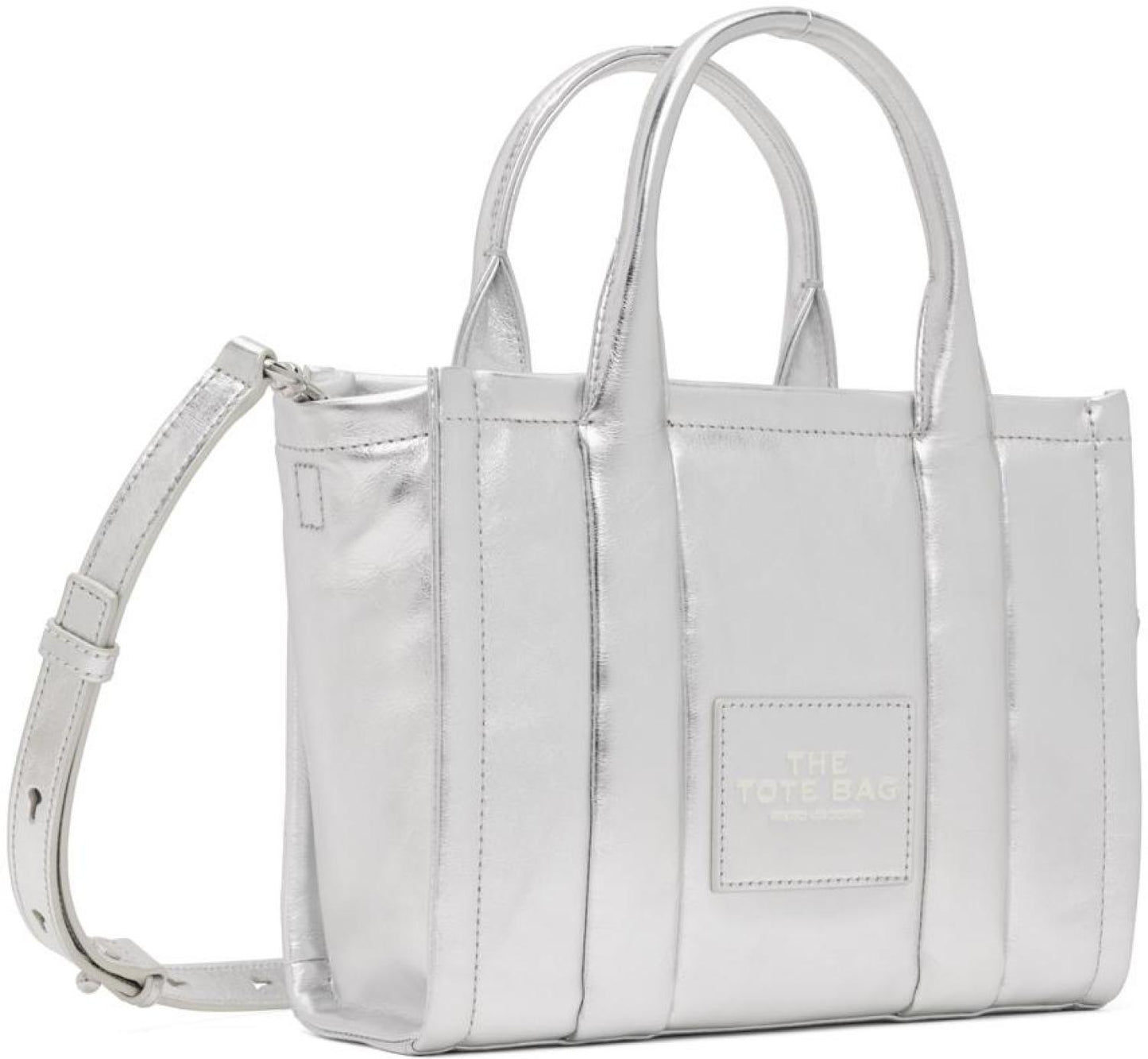 Silver Small 'The Shiny Crinkle Leather' Tote