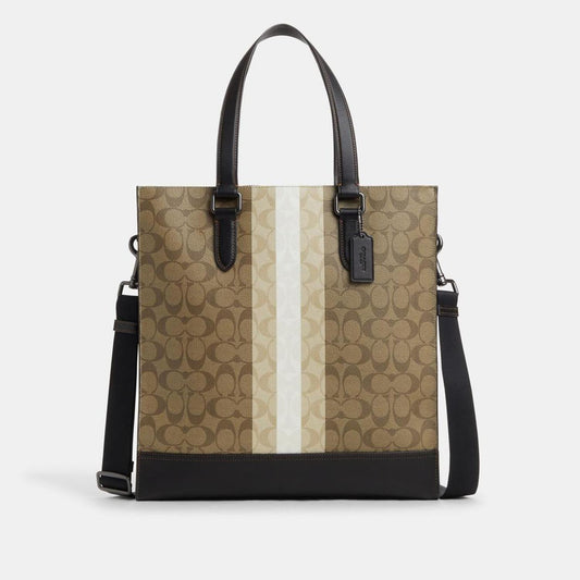 Coach Outlet Graham Structured Tote In Blocked Signature Canvas With Varsity Stripe