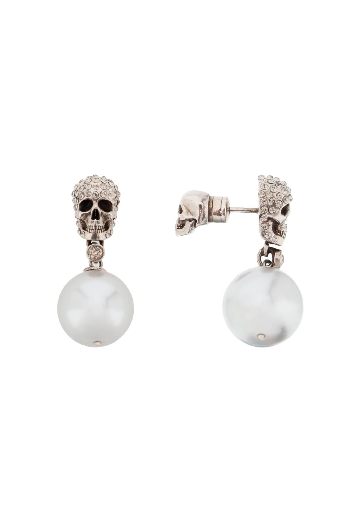 Alexander mcqueen pearl skull earrings with crystal pavé