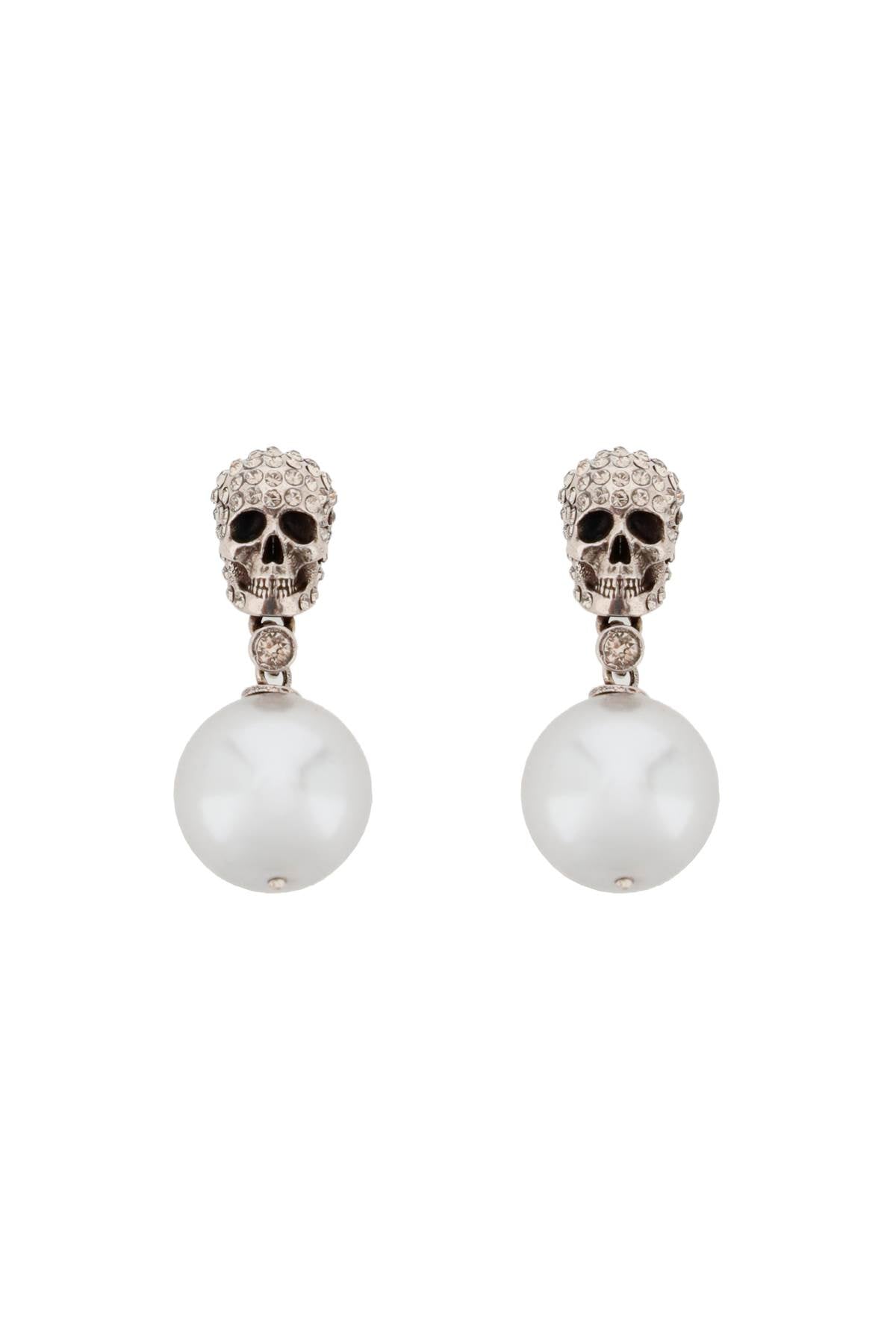 Alexander mcqueen pearl skull earrings with crystal pavé