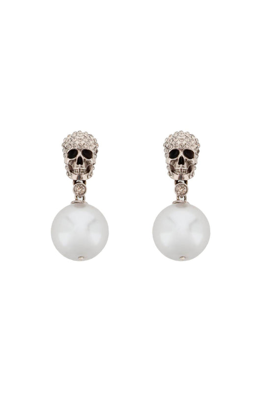 Alexander mcqueen pearl skull earrings with crystal pavé