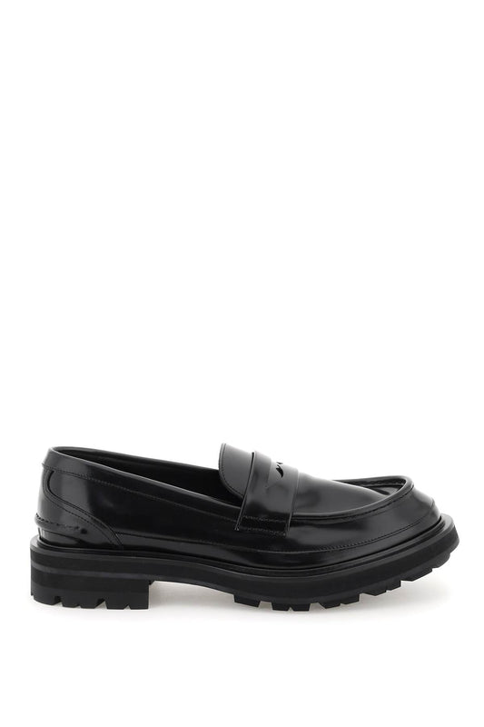 Alexander mcqueen brushed leather penny loafers