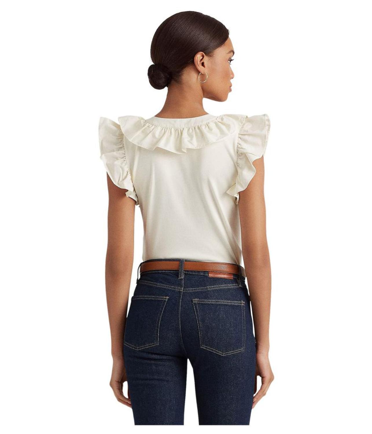 Ruffle-Trim Cotton Sleeveless Top