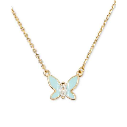 Gold-Tone Cubic Zirconia & Colored Butterfly Pendant Necklace, 16" + 3" extender