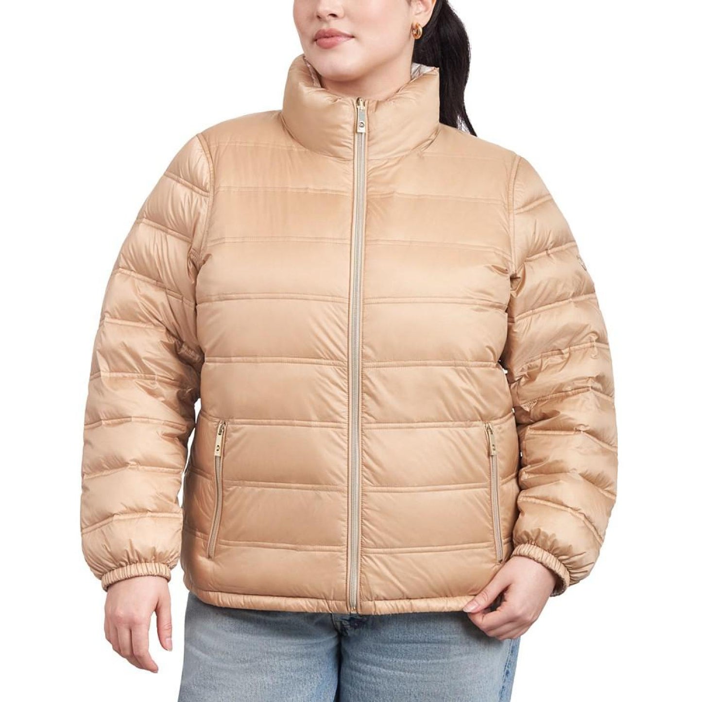 Women's Plus Size Reversible Shine Down Puffer Coat, Created for Macy's