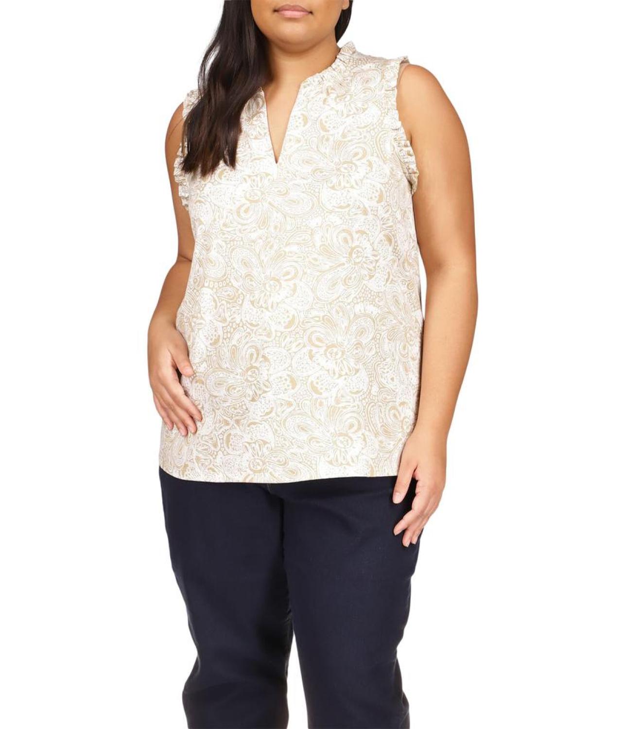 Plus Size Paisley Ruffle Popover Tank