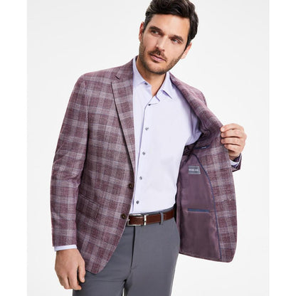 Men's Classic-Fit Berry Plaid Sport Coat