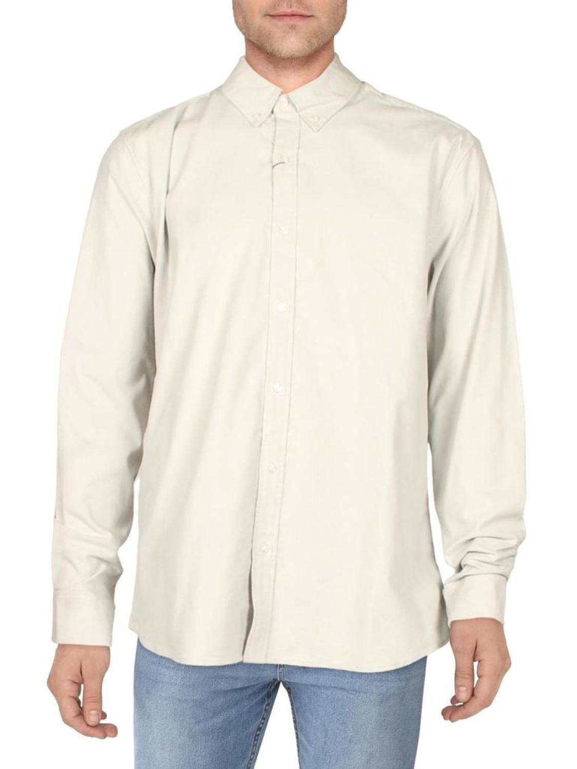 Mens Textured Collared Button-Down Shirt