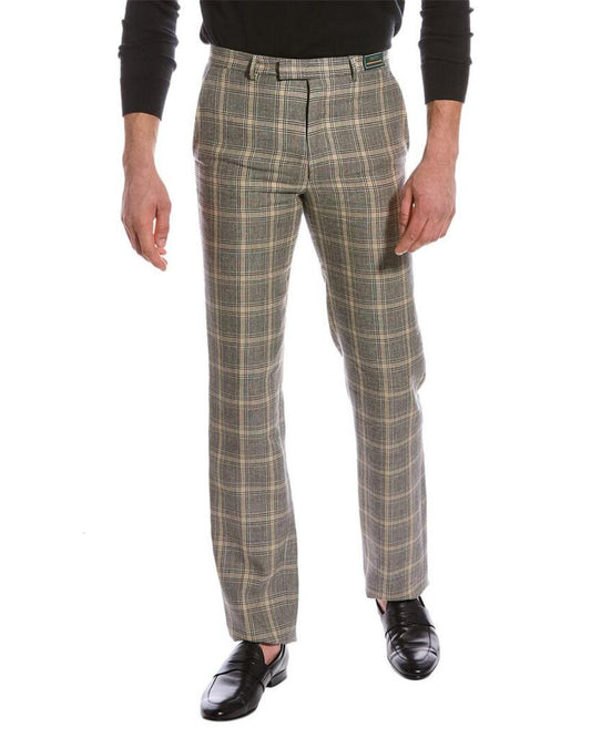 Gucci Prince Of Wales Linen & Wool-Blend Trouser