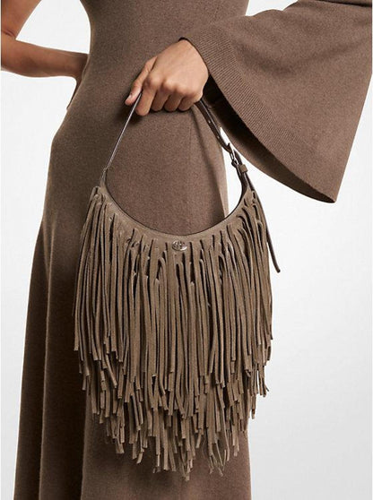 Dyan Small Fringed Suede Shoulder Bag