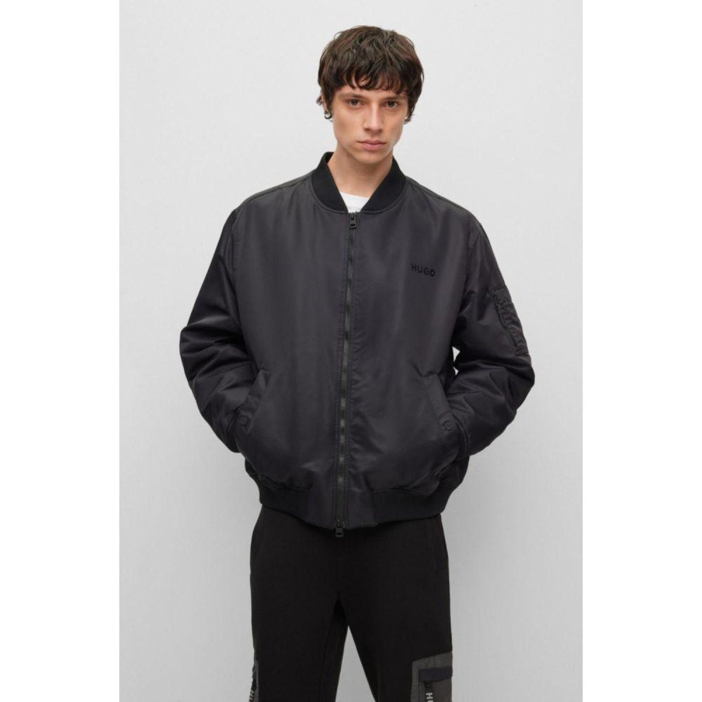 Oversized-fit water-repellent bomber jacket with logo print