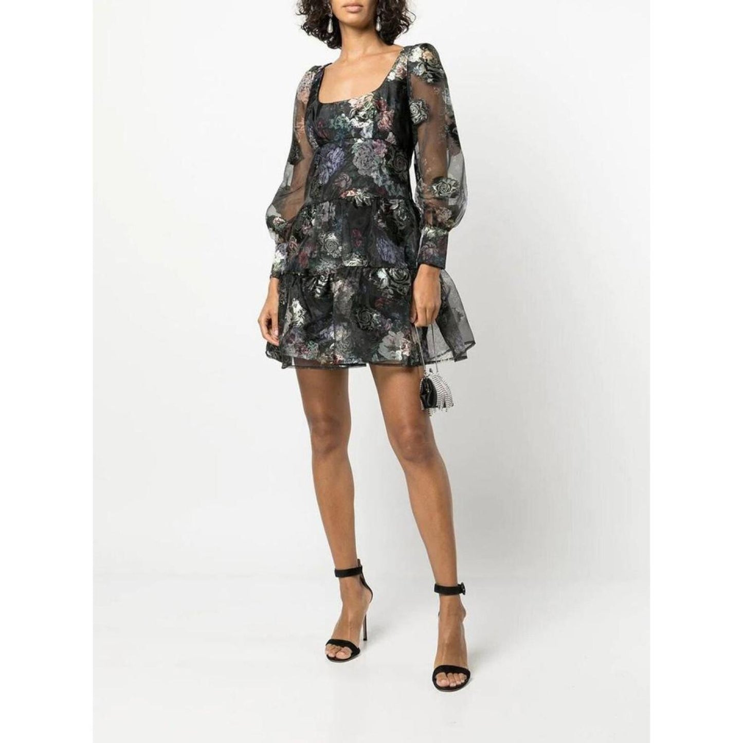 U-neck Smocked Printed Cocktail Dress