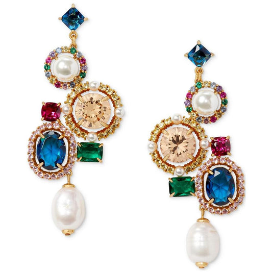 Gold-Tone Multicolor Crystal & Freshwater Pearl Statement Earrings