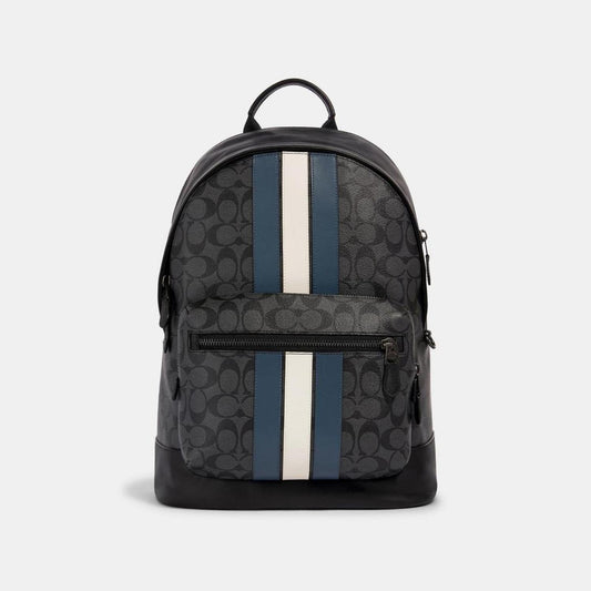 Coach Outlet West Backpack In Signature Canvas With Varsity Stripe