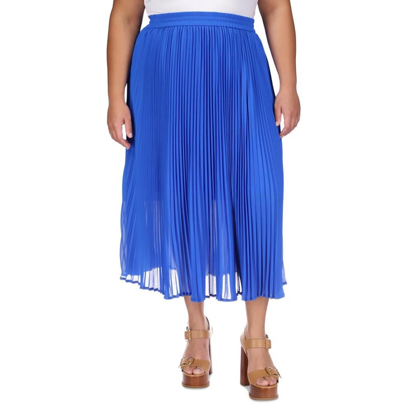 Plus Size Pull-On Pleated Midi Skirt