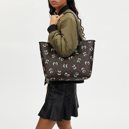 Coach Outlet City Tote In Signature Canvas With Halloween Eyes