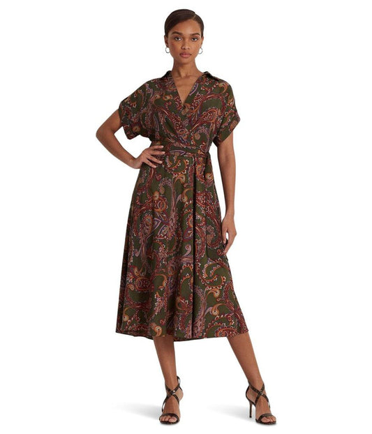 Paisley Belted Crepe Dress