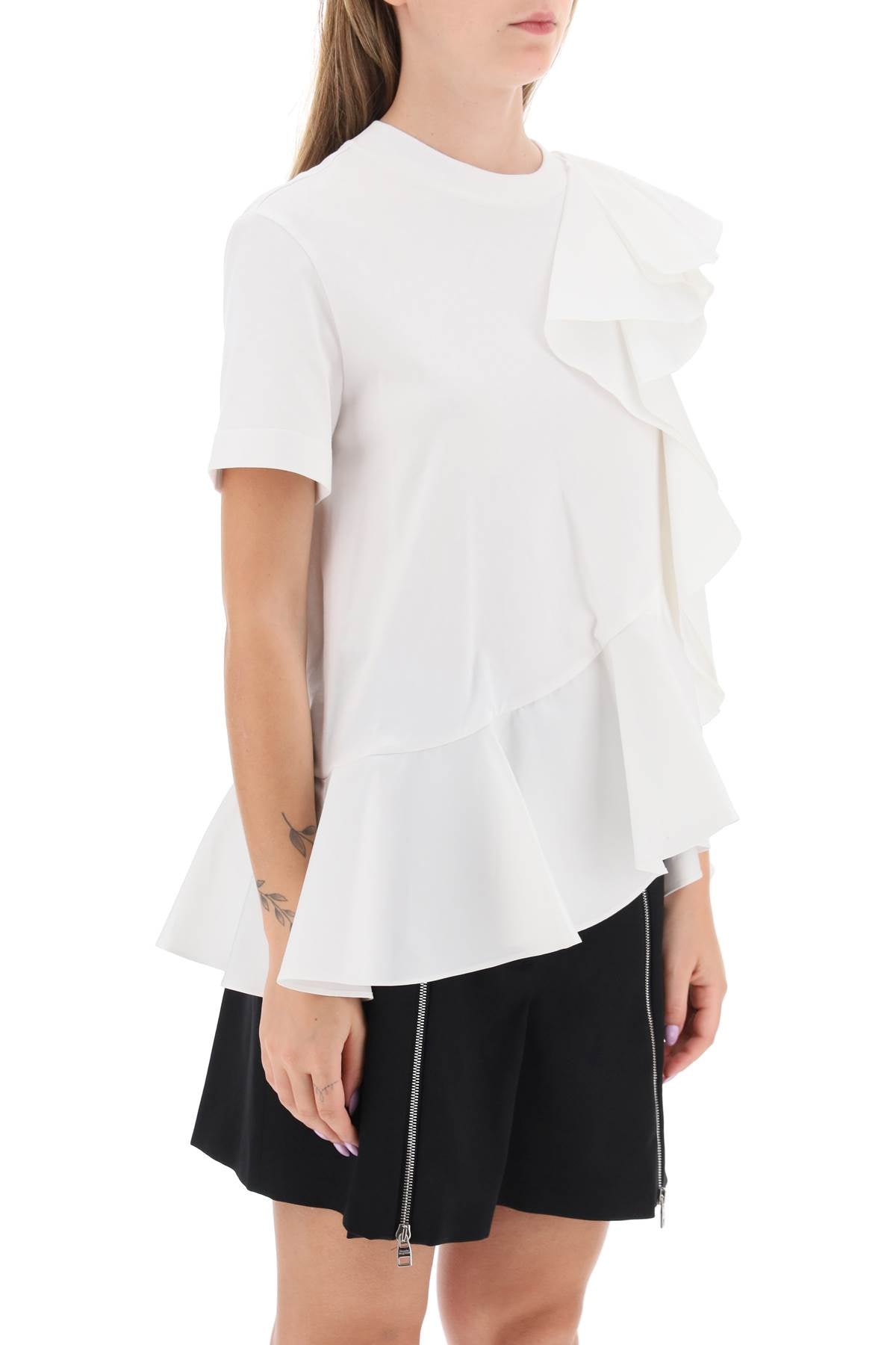 Alexander mcqueen ruffled asymmetric jersey top