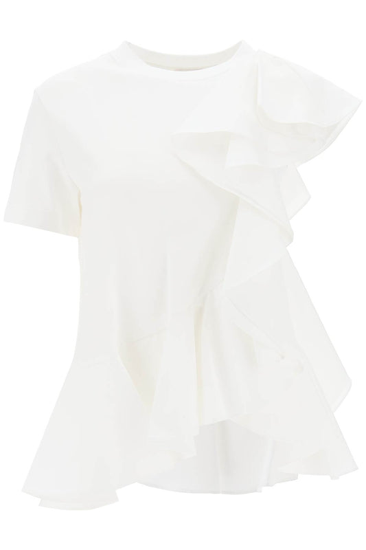 Alexander mcqueen ruffled asymmetric jersey top