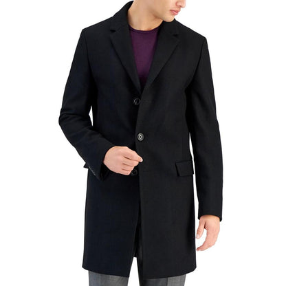 Men's Slim-Fit Wool Classic Black Overcoat