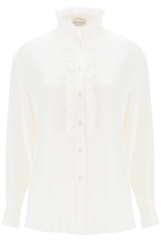 Alexander mcqueen silk satin shirt with ruffles