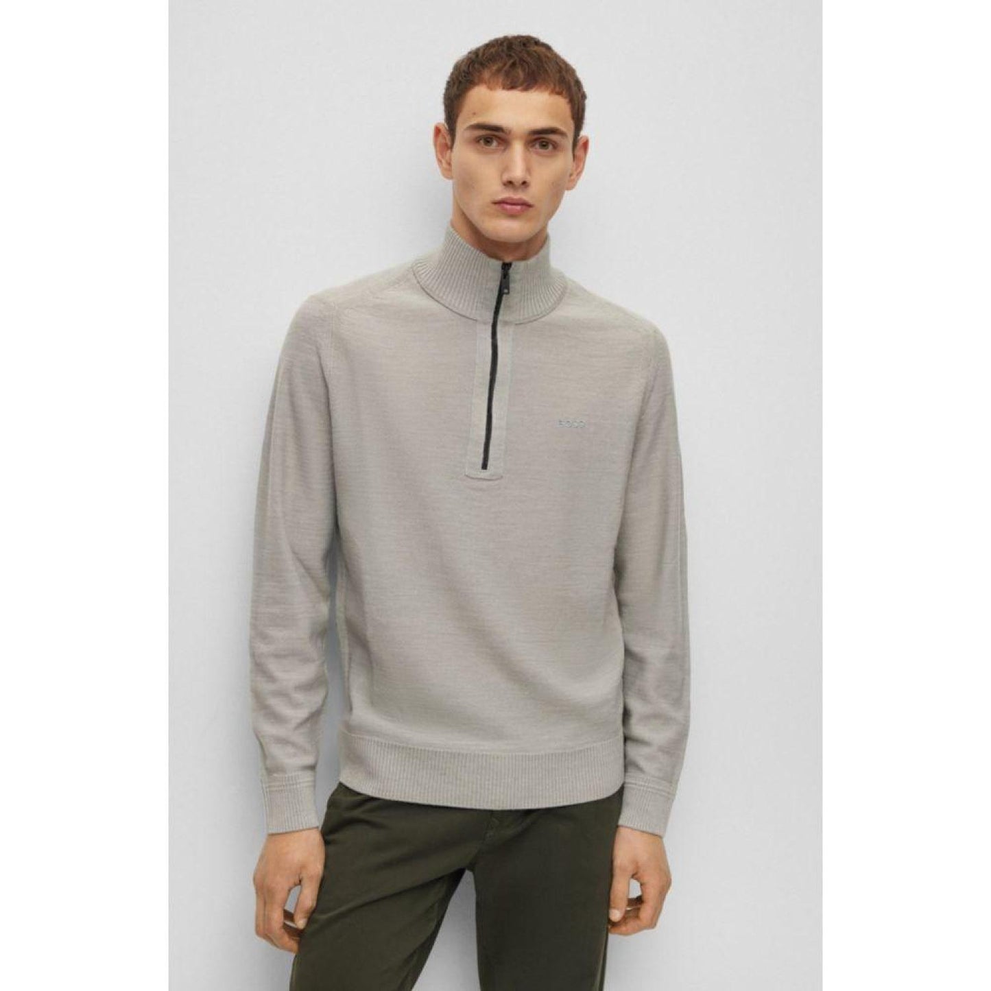 Wool-blend zip-neck sweater with logo detail