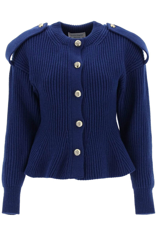 Alexander mcqueen ribbed peplum cardigan