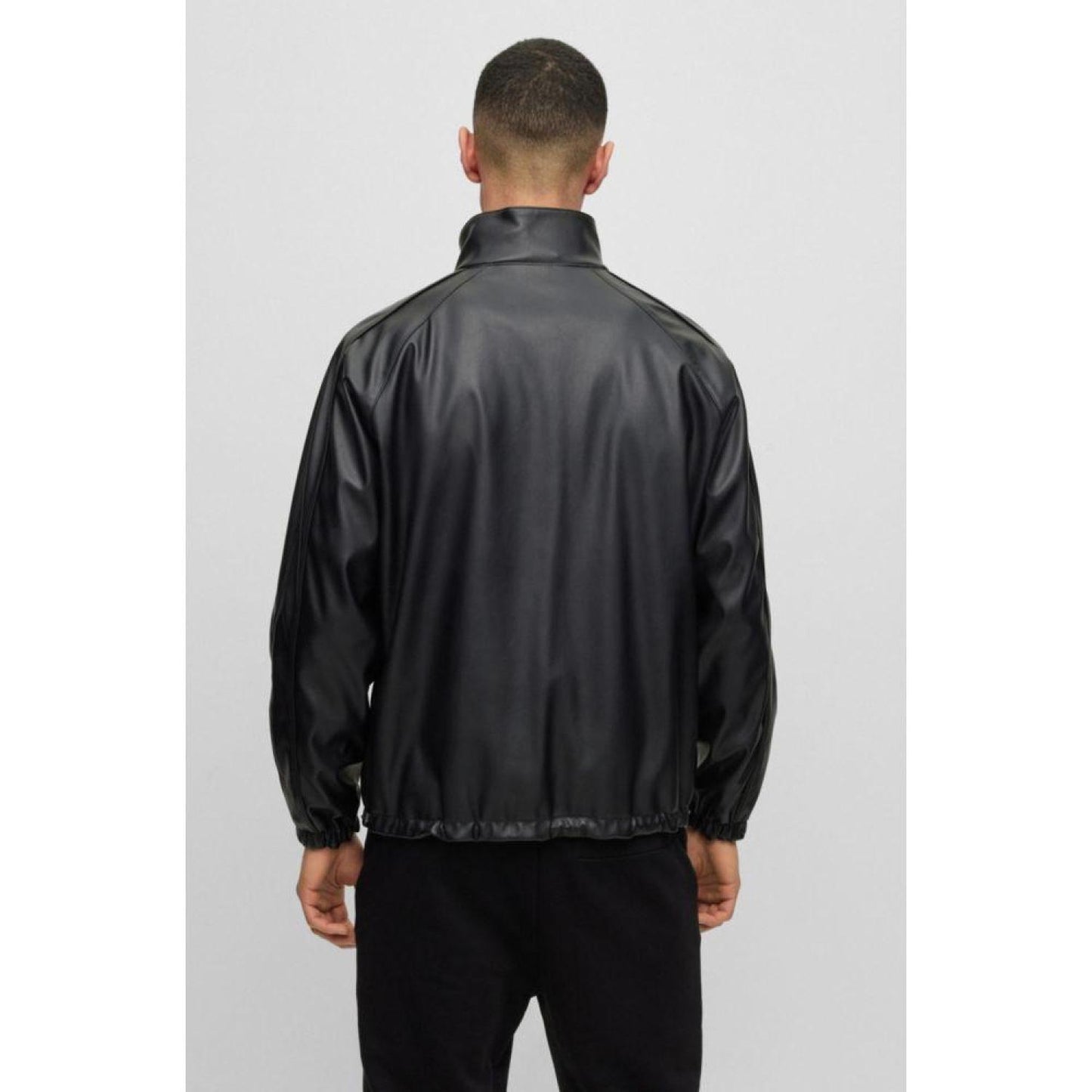 Faux-leather relaxed-fit jacket with framed logo