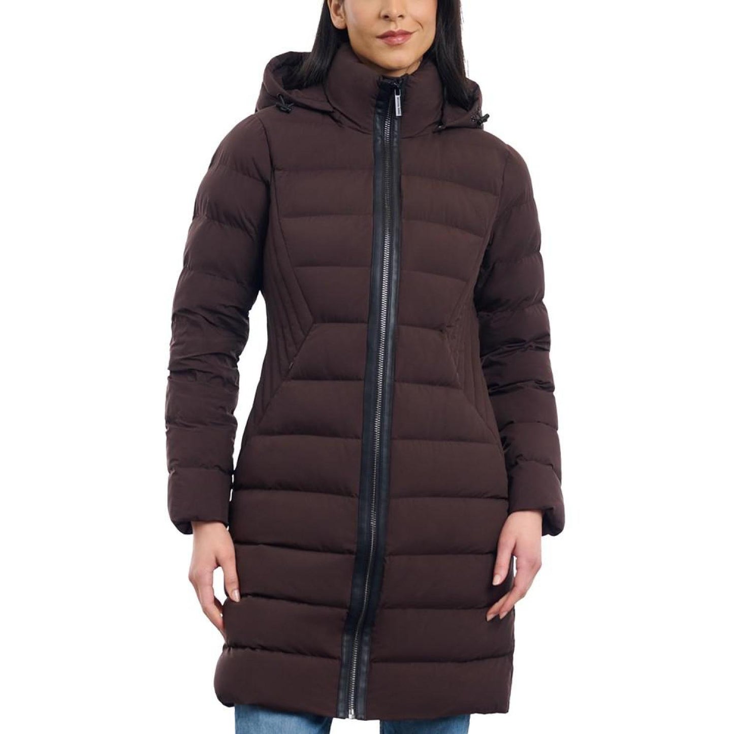 Women's Hooded Faux-Leather-Trim Puffer Coat