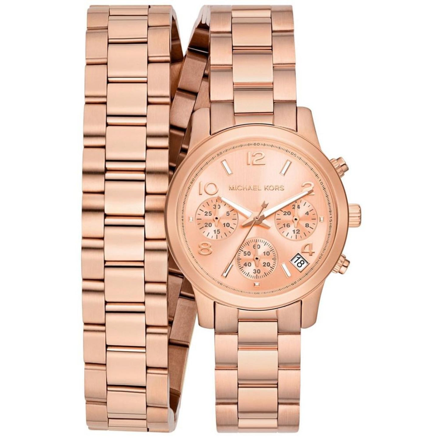 Women's Runway Chronograph Rose Gold-Tone Stainless Steel Double Wrap Bracelet Watch 34mm