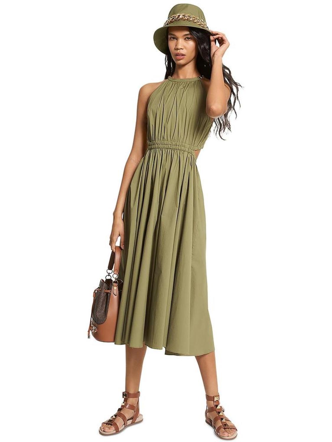 Womens Woven Cut-Out Fit & Flare Dress