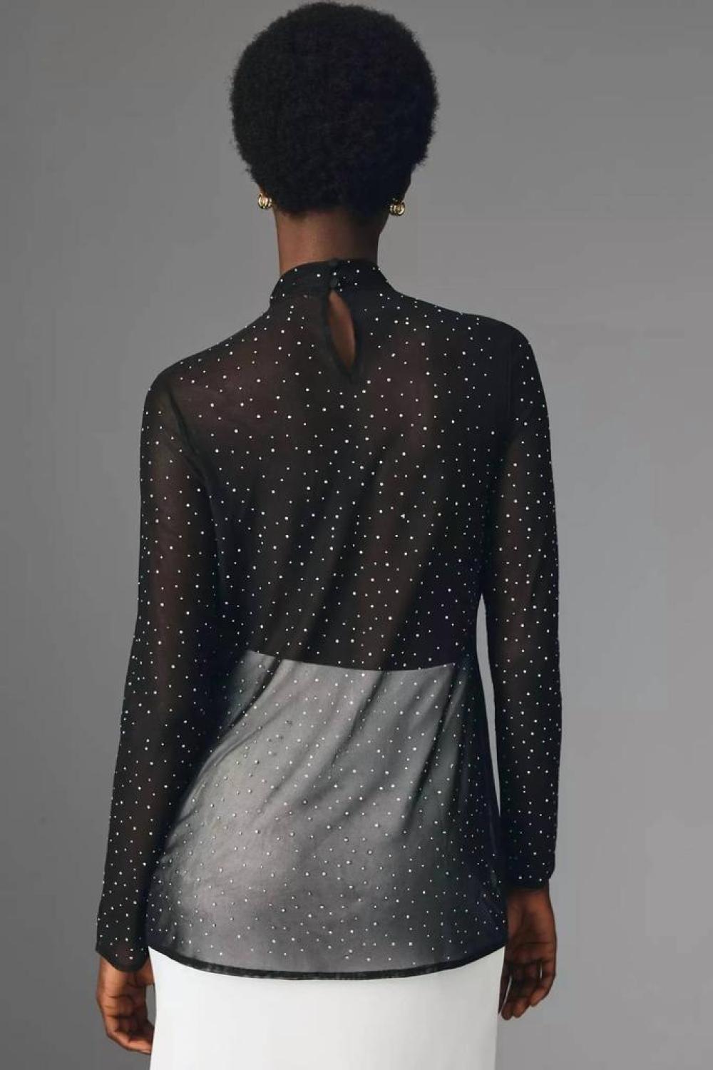 Starlight Long-Sleeve Sheer Tunic In Black