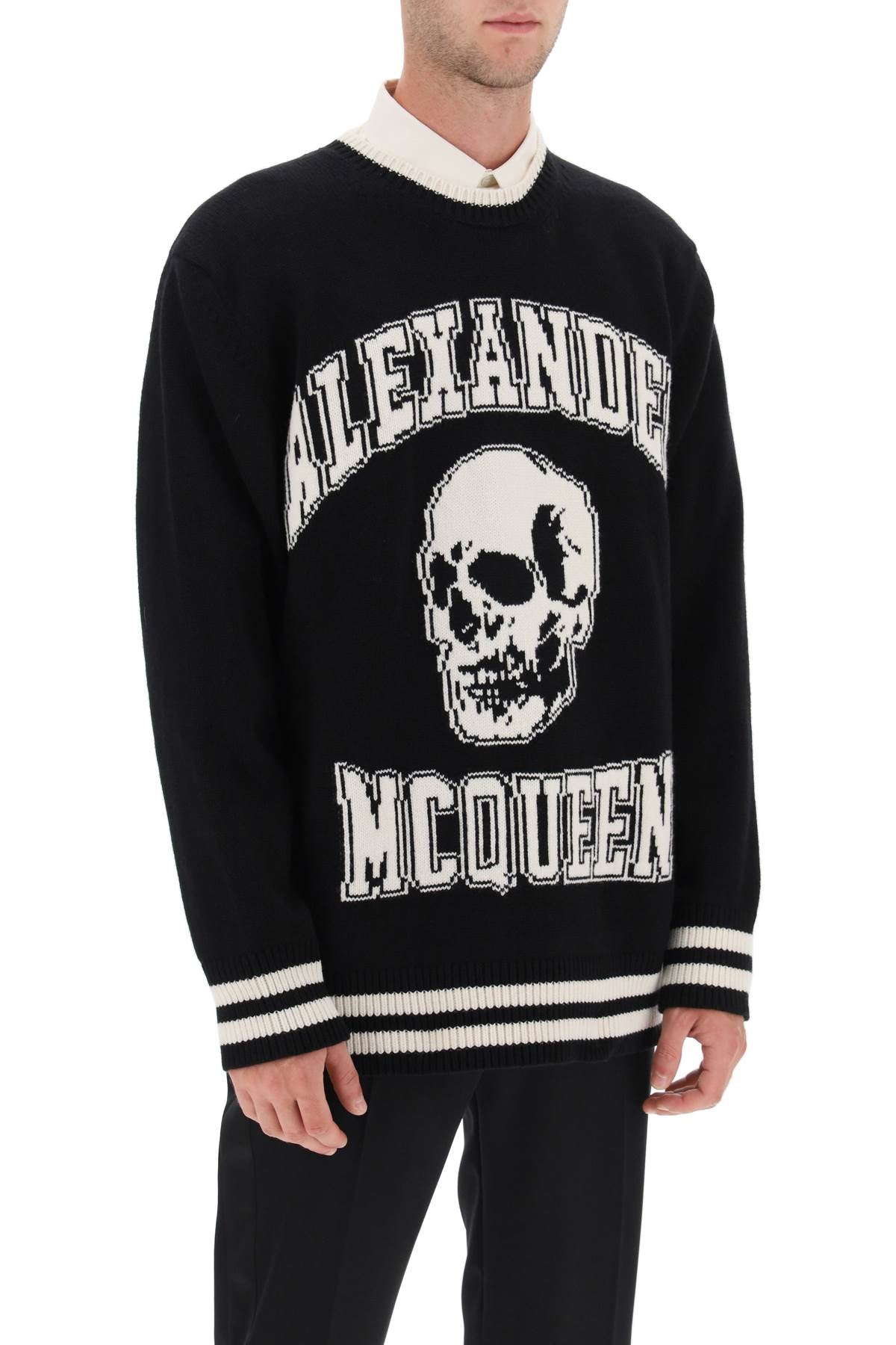 Alexander mcqueen varsity sweater with skull motif