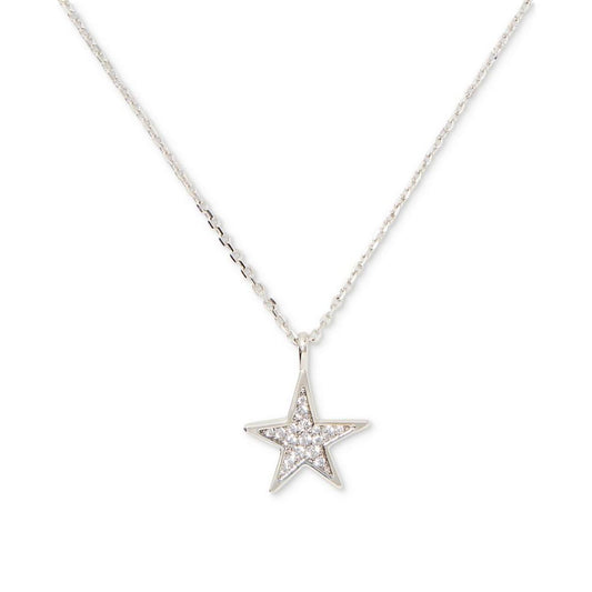 Silver-Tone Pavé Star Pendant Necklace, 16" + 3" extender