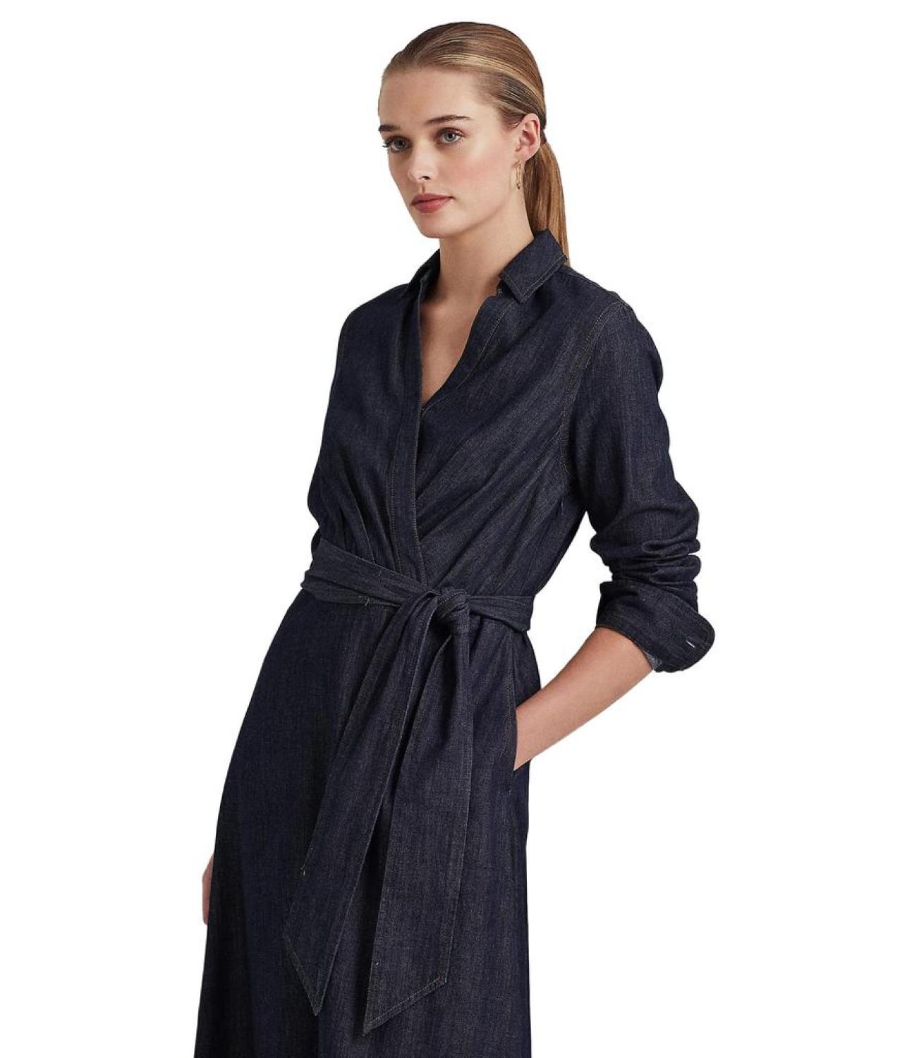 Denim Surplice Midi Dress