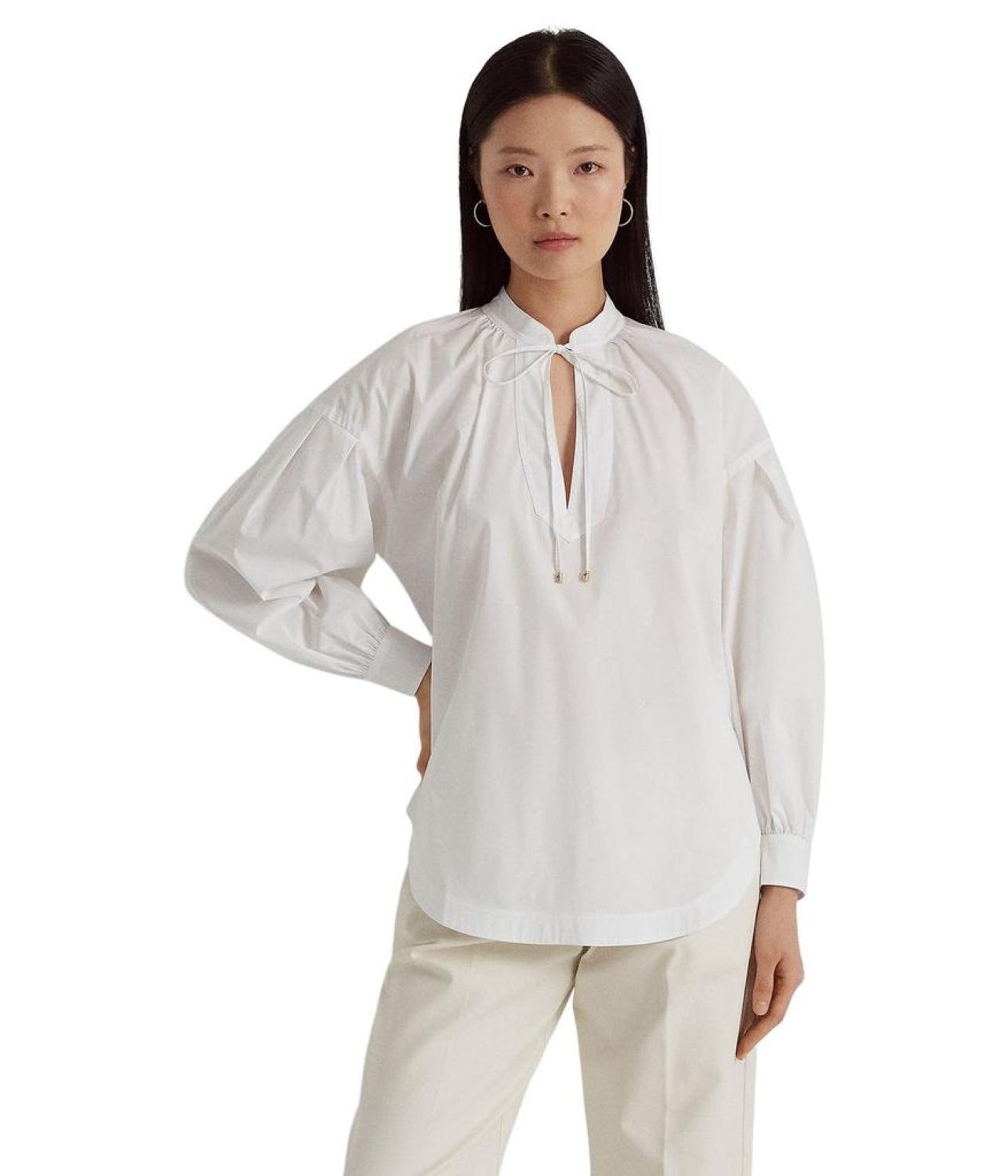 Cotton-Blend Tie-Neck Blouse