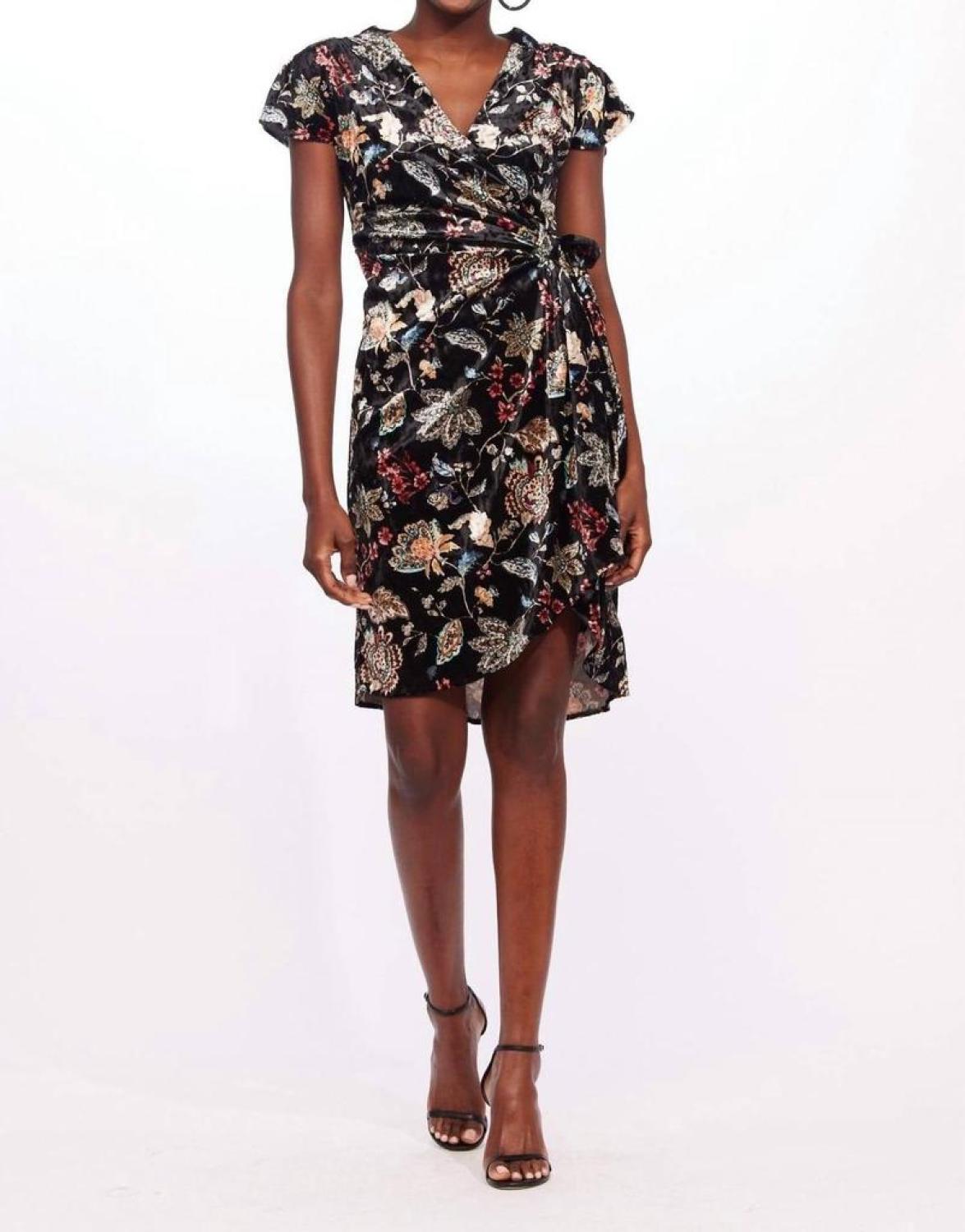 Marika Dress - Floral Velvet In Black