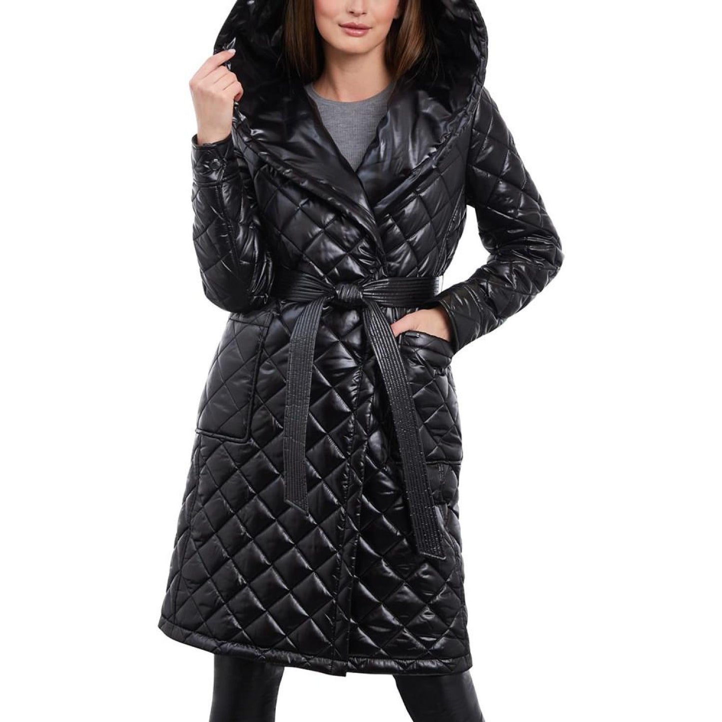 Women's Hooded Belted Quilted Coat