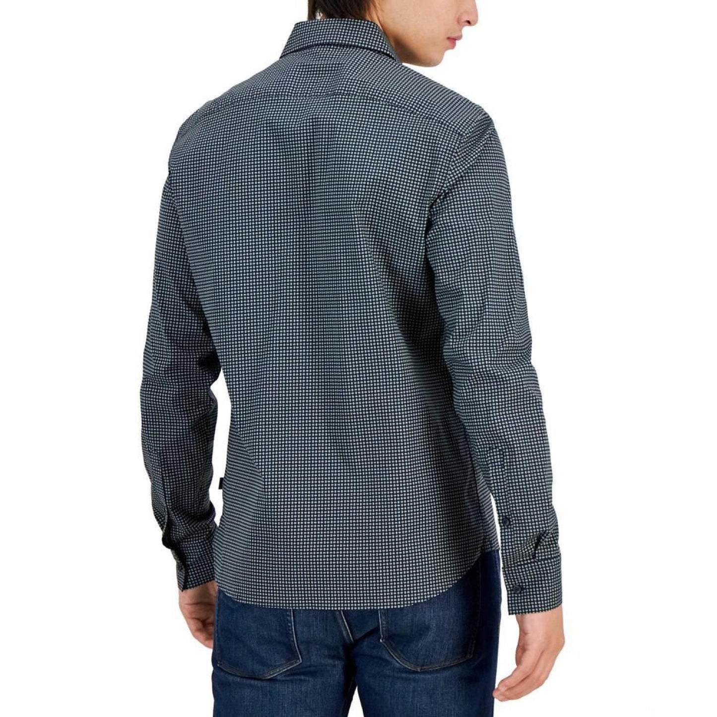 Men's Slim Fit Stretch Button-Front Geo Print Shirt