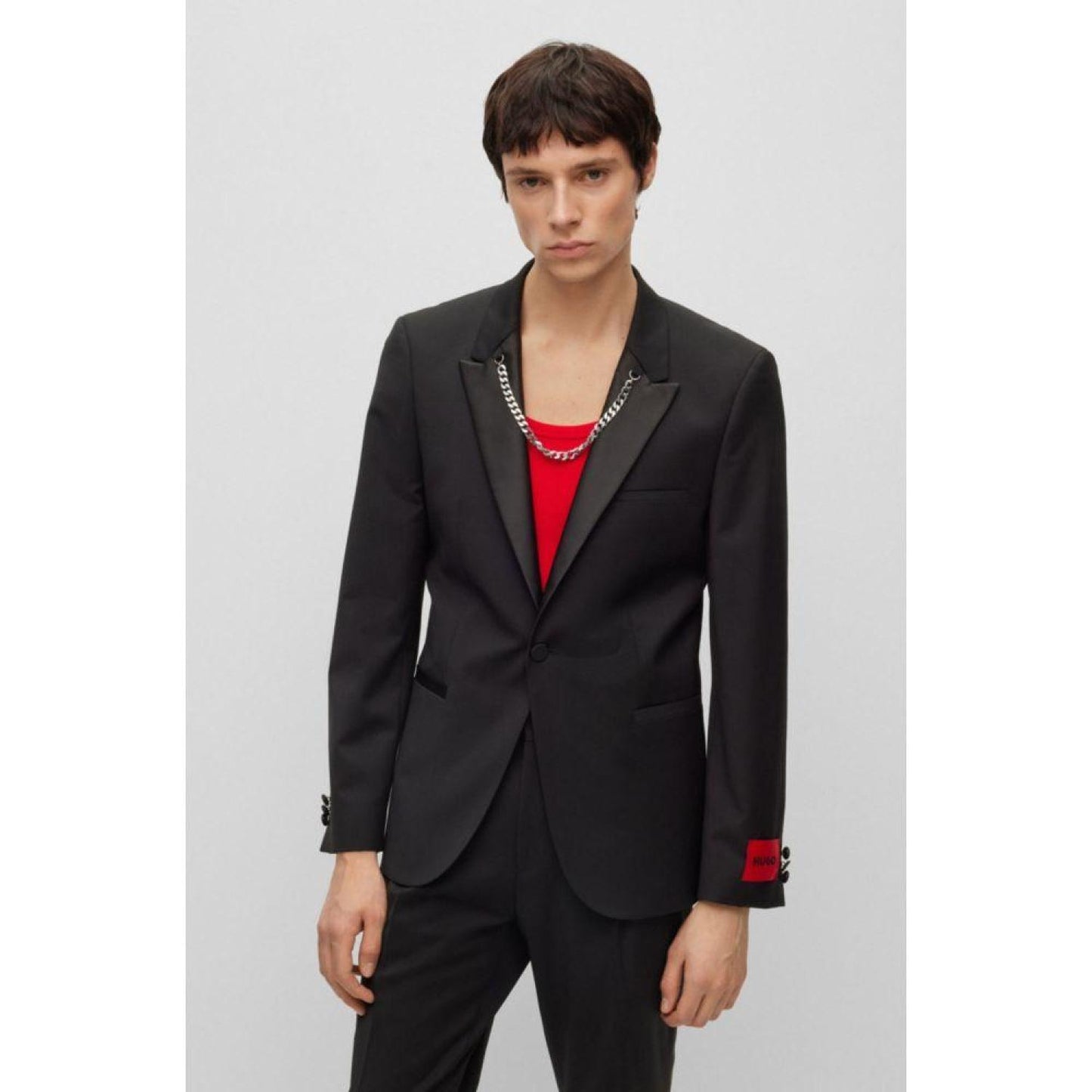 Wool-blend extra-slim-fit jacket with chain trim