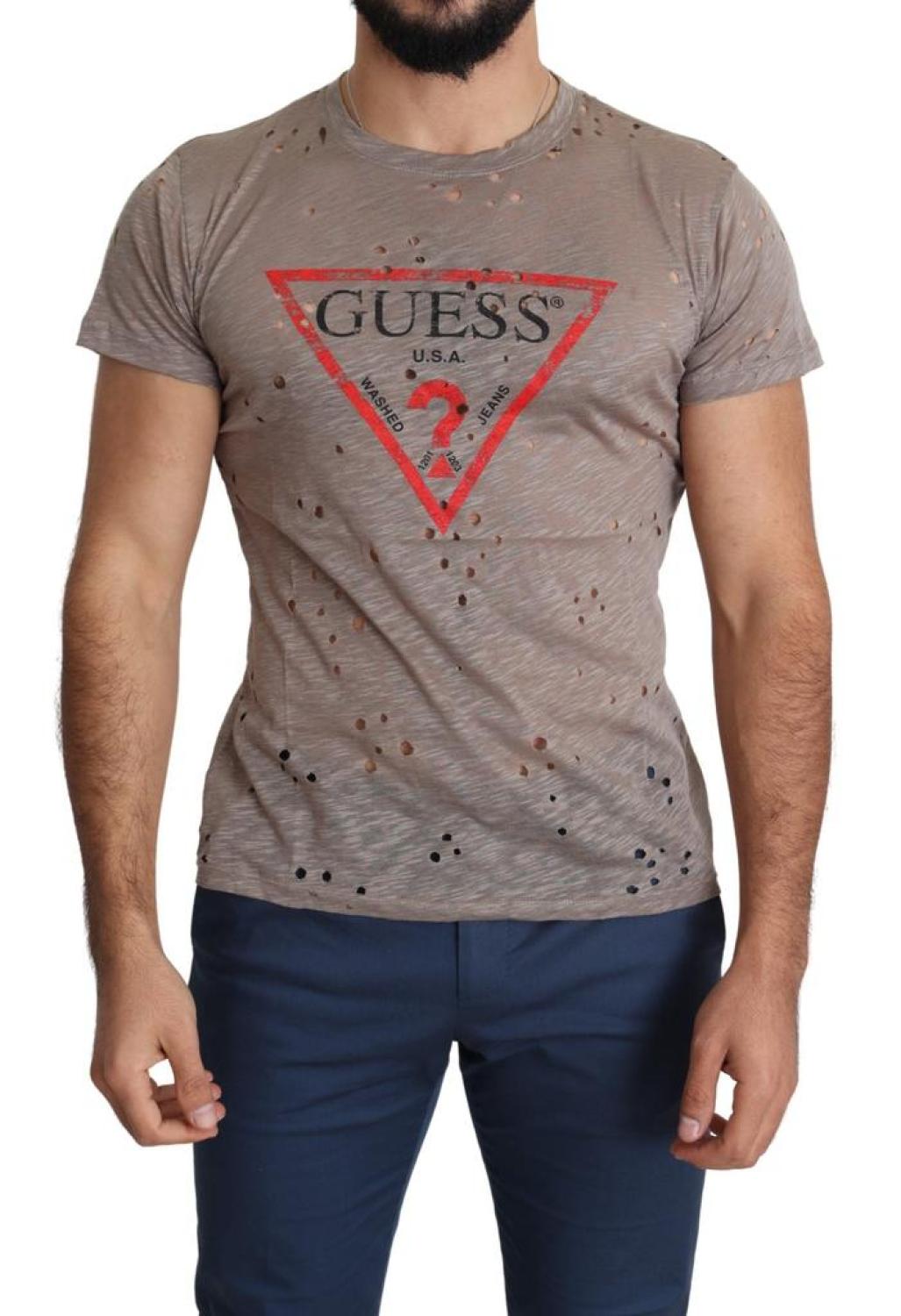 Guess  Cotton Stretch Logo Print Men Casual Perforated Men's T-shirt