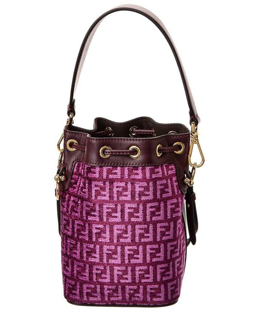 FENDI Mon Tresor Mini Tapestry & Leather Bucket Bag