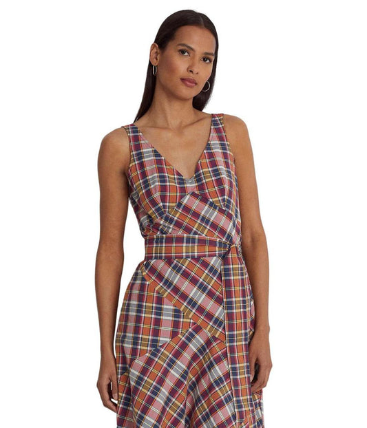 Belted Cotton Madras Sleeveless Dress