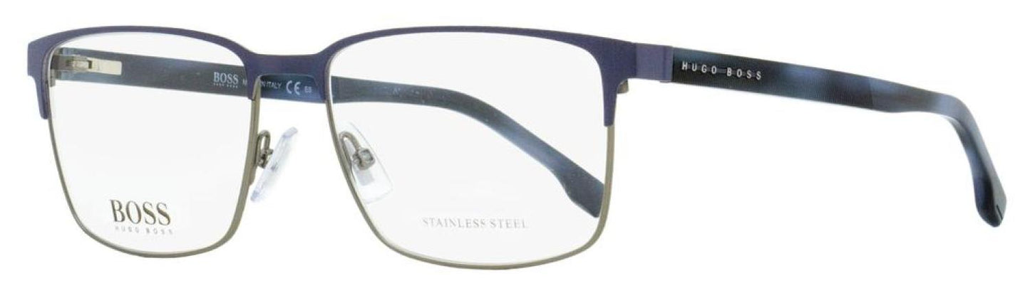 Hugo Boss Men's Rectangular Eyeglasses B1301U RIW Gray/Blue Havana 57mm