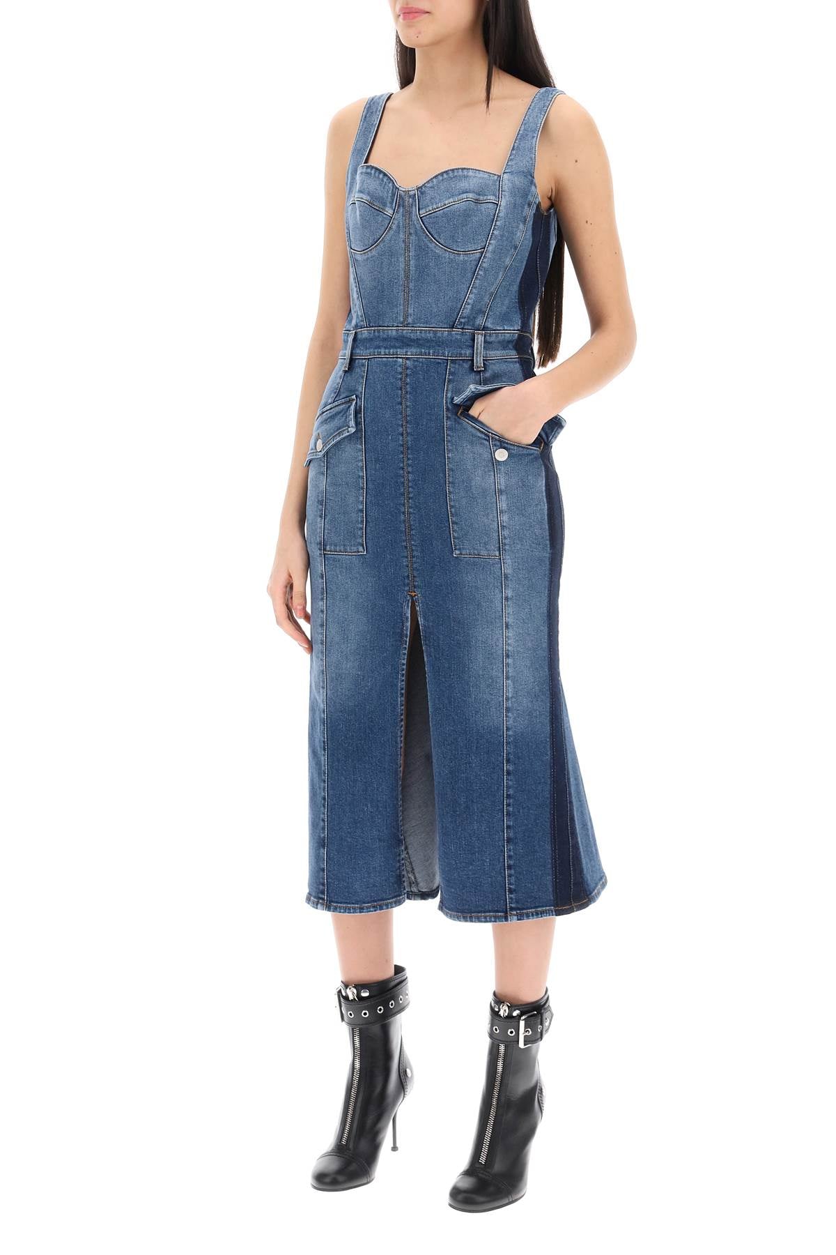 Alexander mcqueen denim bustier dress