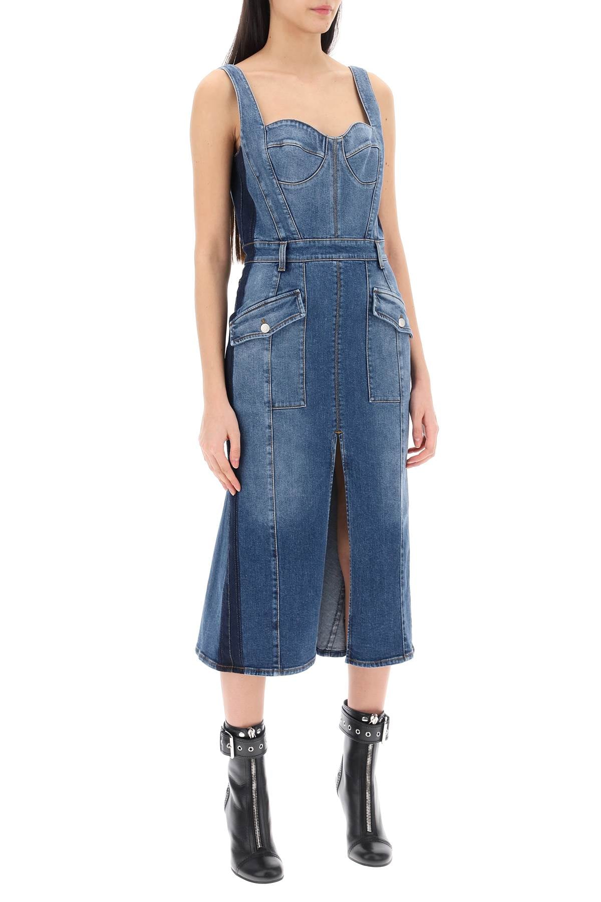 Alexander mcqueen denim bustier dress