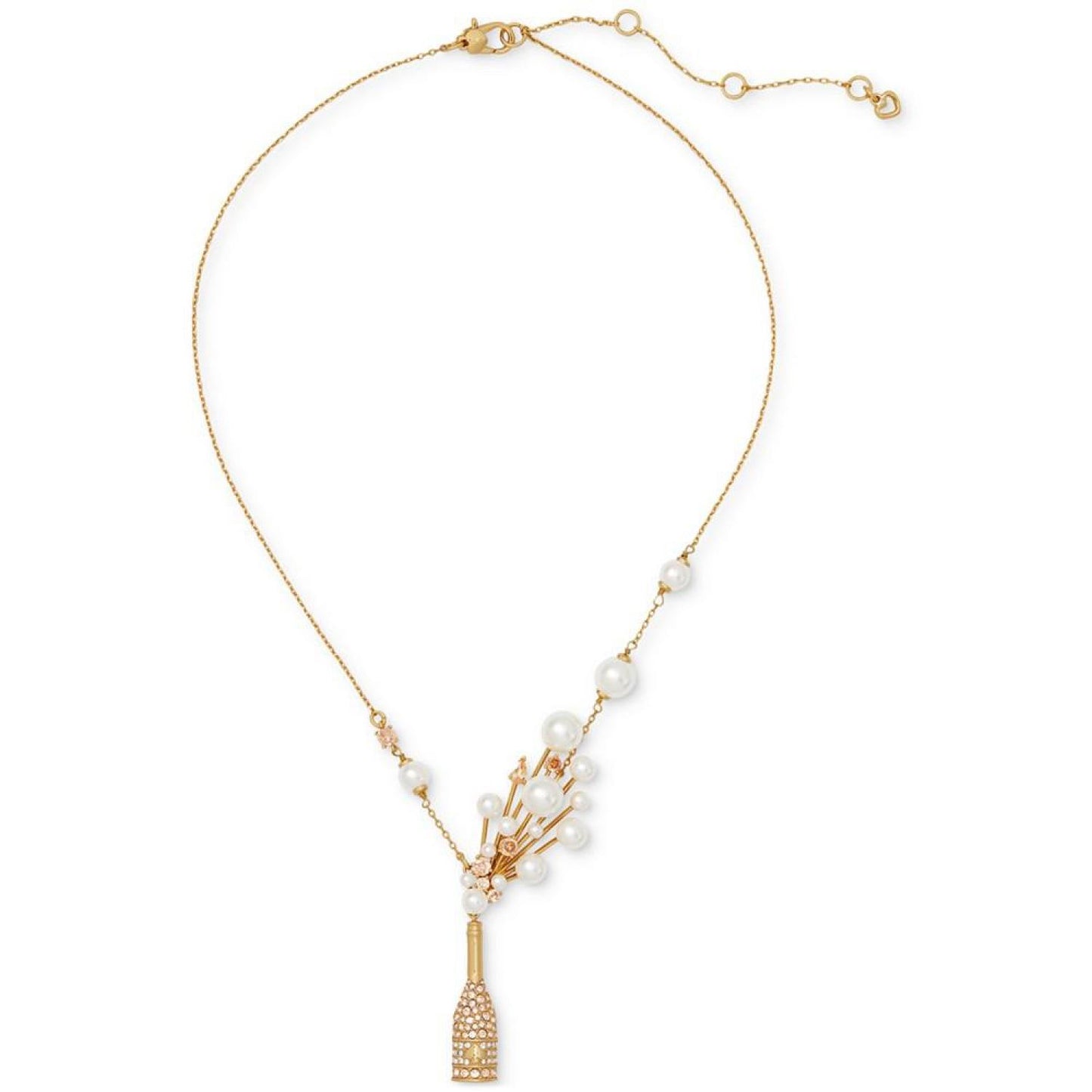 Gold-Tone Crystal & Imitation Pearl Champagne Statement Pendant Necklace, 15" + 3" extender