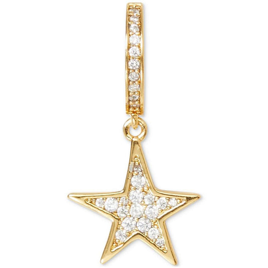 Gold-Tone Pavé Star Charm Huggie Hoop Earrings